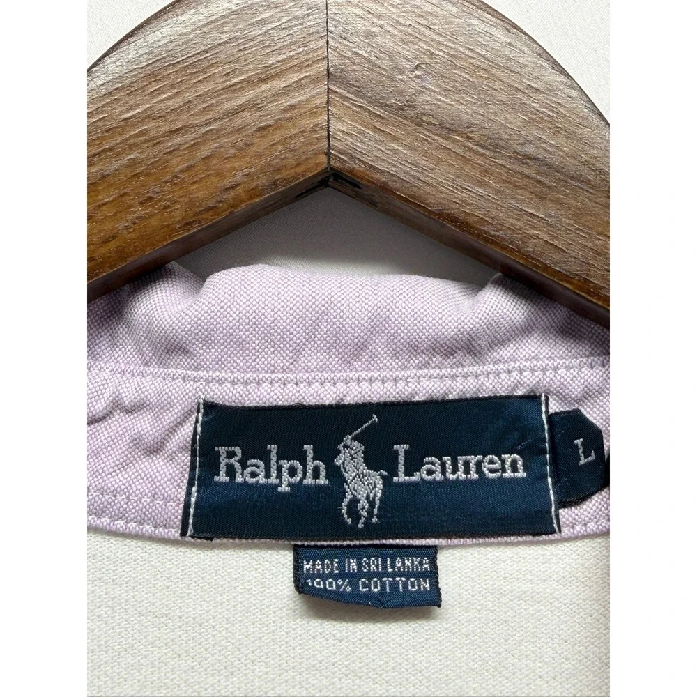 Ralph Lauren Polo Shirt Mens Large White Contrast Collar Cotton Logo Golf Tennis